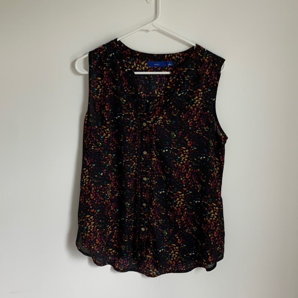 Black with multicolored pattern tank